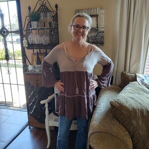 Umgee  Tan and Brown Cold Shoulder Tunic
